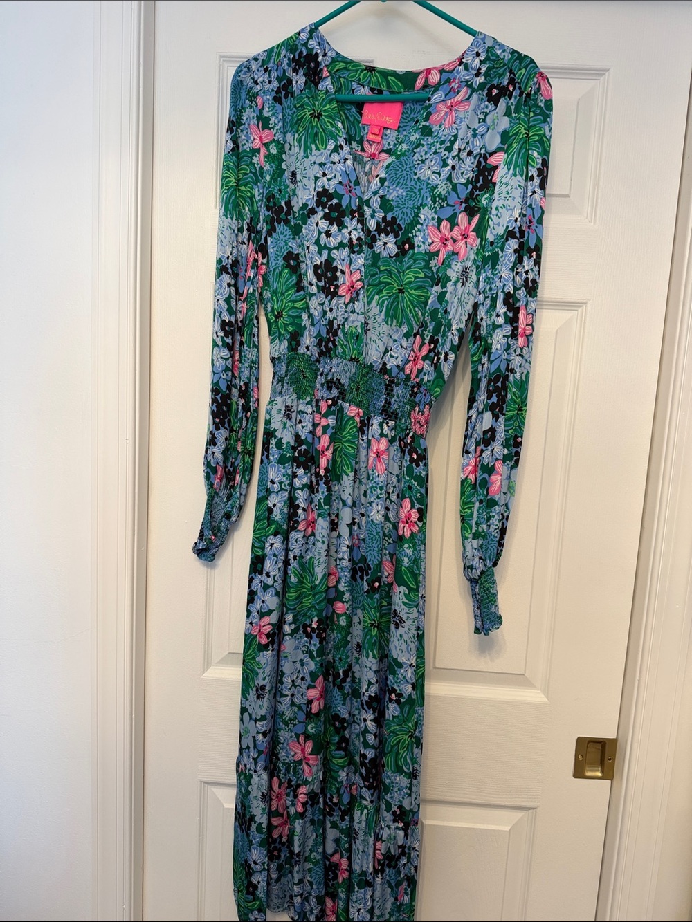 NWOT Lilly Pulitzer Loubella Long Sleeve Floral midi Dress - Blue, Green & Pink